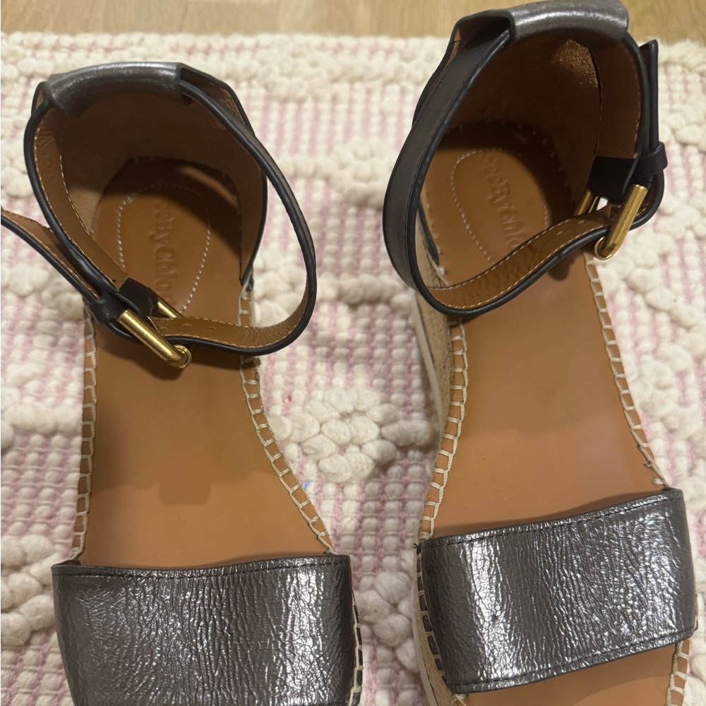 See By Chloe Metallic Gray Espadrille Sandals